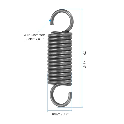 PATIKIL Extension Spring, 1pcs Wire Diameter 0.1", OD 0.7", Free Length 2.8" Spring Steel Dual Hook Tension Springs for Lawn Tractor Home Repairs DIY, Grey - size: 2.5*18*70mm