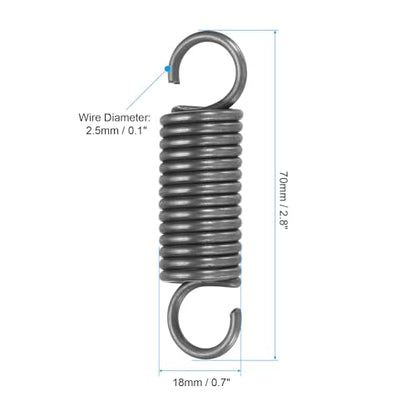 PATIKIL Extension Spring, 1pcs Wire Diameter 0.1", OD 0.7", Free Length 2.8" Spring Steel Dual Hook Tension Springs for Lawn Tractor Home Repairs DIY, Grey - size: 2.5*18*70mm