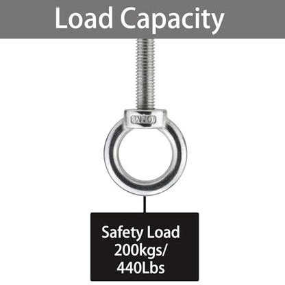 M10 x 76mm Stainless Eye Bolt with Nuts 4 Pack, 3/8" x 3 inch Long Shoulder Lifting Ring Eye Bolt for Boat & Hanging, Heavy Duty Marine Grade Threaded Eyebolts for Swing Tie Down Outdoor - size: M10x76mm (3/8"x3")