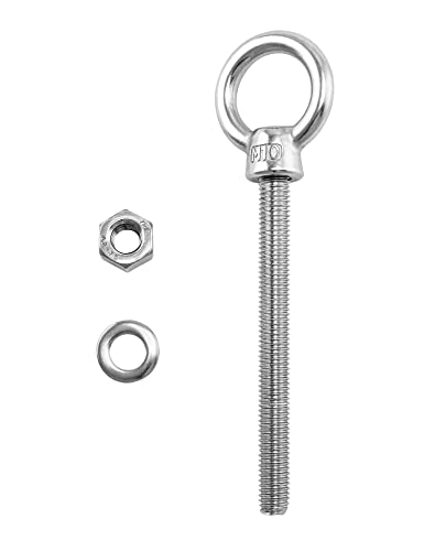 QWORK Threaded Eyebolts, 10 Pack 3/8" x 4" Long Stainless Steel Marine Grade Shoulder Eye Bolt, M10x100mm - color: 10 Pack, size: 3/8" x 4"