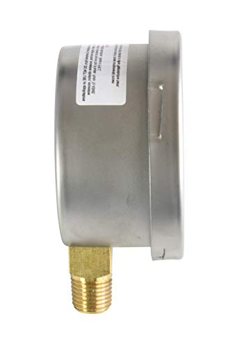 Diaphragm Low Pressure Capsule Gauge, 2-1/2" Dial, 3 PSI Range, 1/4" NPT Lower Mount, Stainless Steel Case, Brass Internals, Adjustable, Scales 3 PSI / 20 kPa / 200 mBar - size: 3 PSI