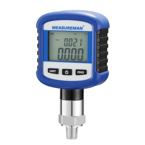 MEASUREMAN Digital Industrial Pressure Gauge 0-5000psi, 0.2% FS, 1/4'' NPT Lower, Stainless Steel Connection, Battery Powered, with Bluetooth and LCD Light - size: 0-5000psi