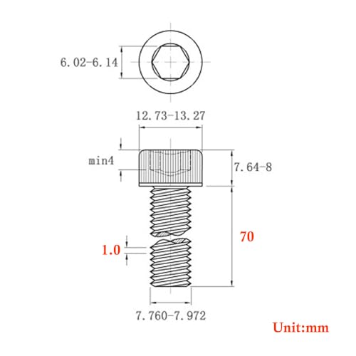 Junter 10pcs M8-1.0 x 70mm Fine Thread Metric Hex Socket Head Cap Screws - size: M8-1.0 x 70mm