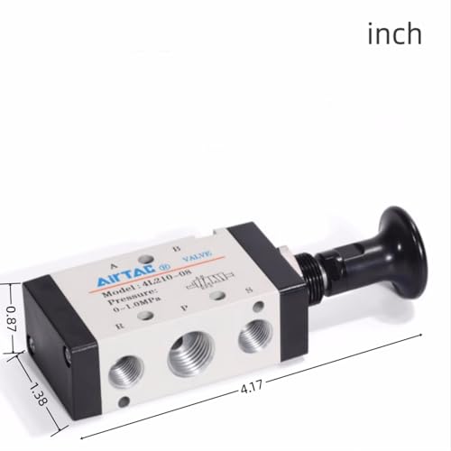 Push-Pull Valve AirTAC 4L210-08 1/4" NPT 5/2 Way Hand Lever 2 Position 5 Way Pneumatic Air Manual Control Direct Acting Type 0-145 PSI - size: 1/4 NPT, style: 5/2 way