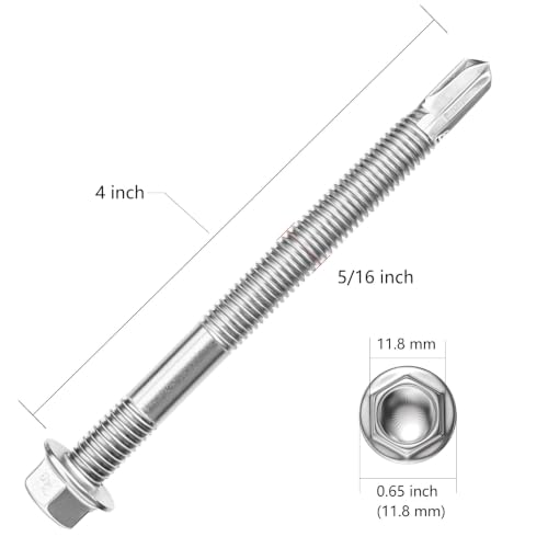 Wensilon 2lbs 5/16×4" Stainless Steel Self Drilling Screws, 25 PCS - color: Silver, size: 5/16×4"