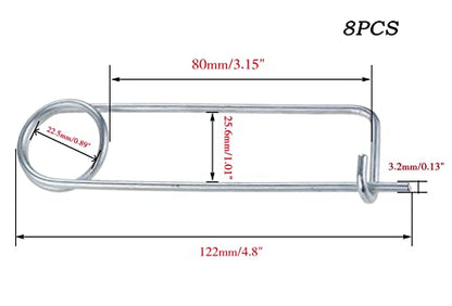 8PCS Steel Brooch Shape Cotter Safety Pins, Spring Pin Quick Lock Brooch Locking Fastener for Farm Lawn Garden Hitch -8Sizes (Size: 3.2*80*25.6mm/0.13*3.15*1.01inch 8PCS/Set) - size: Size: 3.2*80*25.6mm/0.13*3.15*1.01inch 8PCS/SET