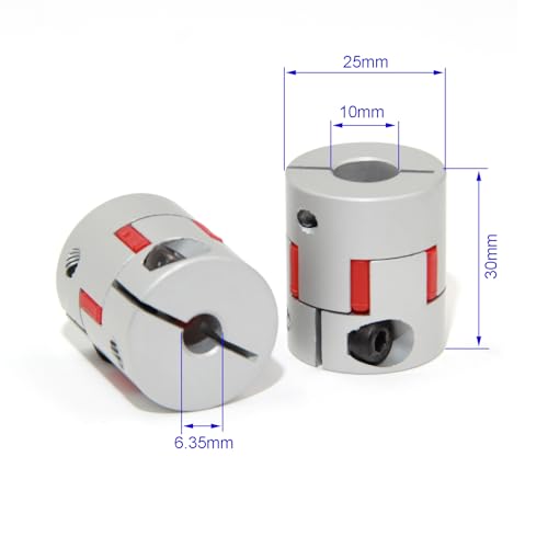 6.35mm to 10mm Bore Aluminium Plum Flexible Shaft Coupling Servo Stepper Motor Jaw D25xL30 Connector Flexible Shaft Couplers for 3D Printer/CNC Machine/DIY Encoder, 2pcs/Pack(6.35mmx10mm) - size: 6.35mmx10mm