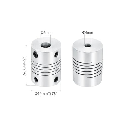 uxcell 2Pcs 4mm to 5mm Aluminum Alloy Shaft Coupling L25xD19 Flexible Coupler Beam for 3D Printer CNC Machine DIY Encoders and Motors Shaft,Silver - size: 4mm to 5mm