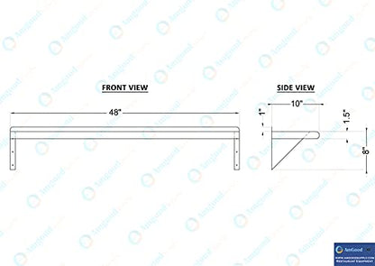 AmGood 10 in. x 48 in. Stainless Steel Wall Shelf with Backsplash - Holds 205 lbs - NSF 18-Gauge, Bullnose Edge | Long Shelf for Laundry, Garage & Pantry - size: 10 in. x 48 in.