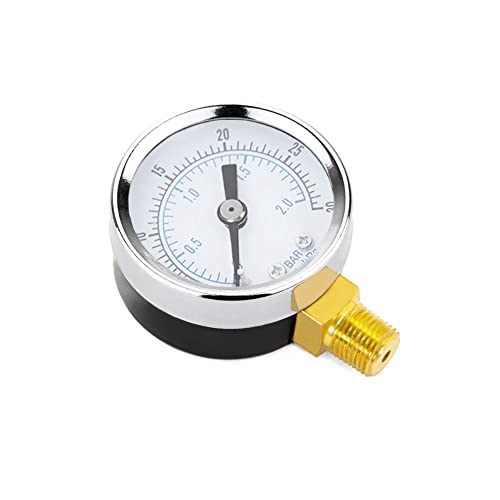 1/4" NPT 30Psi Steel Economical All Purpose Pressure Gauge with Brass Internals 2" Dial Display Bottom Mount - size: 0-30Psi (dry), style: Lower Mount-1/4"NPT