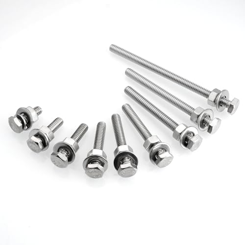 Mywish (10 Sets) 1/4-20x3/4 Hex Head Assorted Screws Nuts and Bolts with Flat & Lock Washers, 304 Stainless Steel 18-8, Fully Threaded, 1/4 Bolt Metric Bolt Assortment - size: 1/4-20 x 3/4 (10 set)