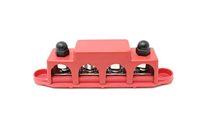 4 Post Power Distribution Block Bus Bar with Cover - Made in The USA - 250 Amp Rating - Marine, Automotive, and Solar Wiring (5/16" - Red) - size: 5/16" - Red