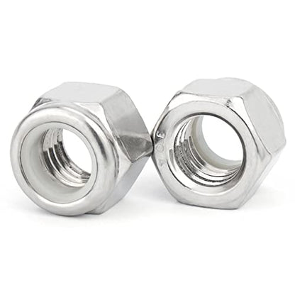 3/8"-16 Nylon Insert Lock Nuts, Stainless Steel 304 (18-8) Lock Nuts with White Nylon Insert, 25pcs - color: Silver, size: 3/8"-16