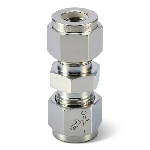 316SS Compression Tube Fitting, Straight Union, 8mm OD x 8mm OD - size: 8mm OD x 8mm OD