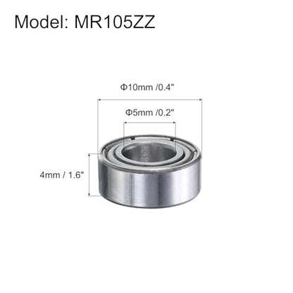 uxcell MR105ZZ Deep-Groove Ball Bearings for Rollers, 5mm x 10mm x 4mm Seal Bearings with Fiber Gloves, Double Metal Sealed Bearing Steel Skateboard Bearings 10Pcs - size: MR105ZZ