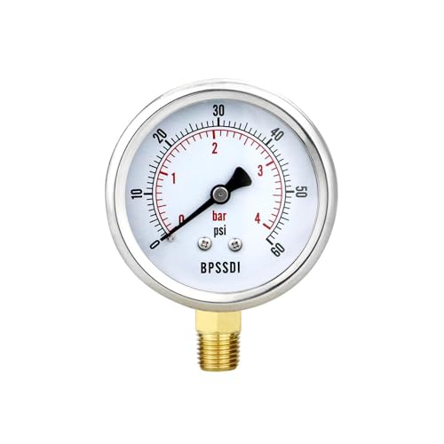 0-60 Psi Low Pressure Gauge, 2.5" Dial Size, 1/4" NPT Lower Mount, 304 Stainless Steel Case, Water Pressure Gauge Test for Water Pump, Pneumatic Air, RV Hose(with Tape) - size: 0-60 psi, style: Lower Mount