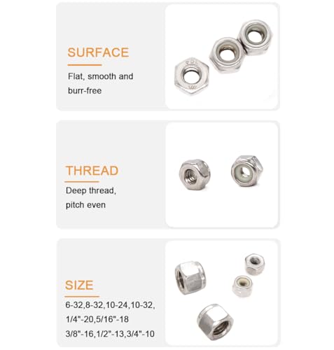 20Pcs M8 x 1.25mm Lock Nuts, 304 Stainless Steel Self-Lock Nylon Inserted 8mm Locking Nuts for Automative, Bike, Machine - size: Metric 8mm