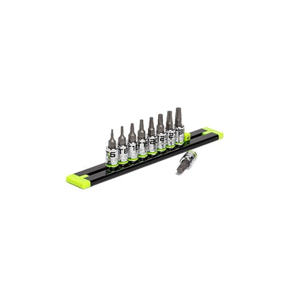 GRIPEDGE Tools | 9PC RPT Star Driver Set | Sizes T6 - T40 | 1/4'' Drive | Made With S2 Steel | Includes Premium Aluminum Socket Rail |