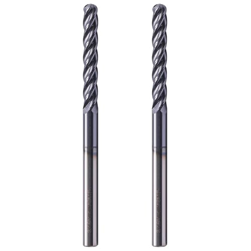 2Pcs 3/16" 4 Flute Solid Carbide Long Ball Nose End Mill Set, AlTiN Coated - size: 3/16 in