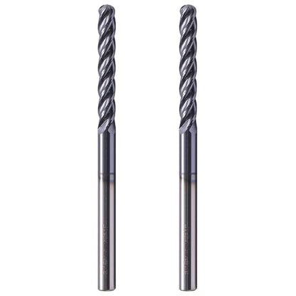 2Pcs 3/16" 4 Flute Solid Carbide Long Ball Nose End Mill Set, AlTiN Coated - size: 3/16 in