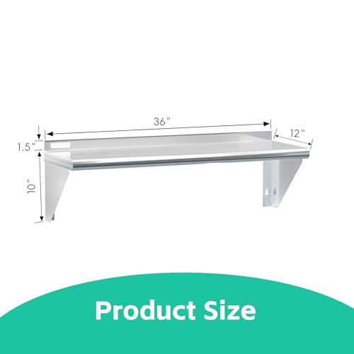 STABLEINK NSF Stainless Steel Wall Shelf 12x36 Inches, Commercial Kitchen - size: 12"x36"
