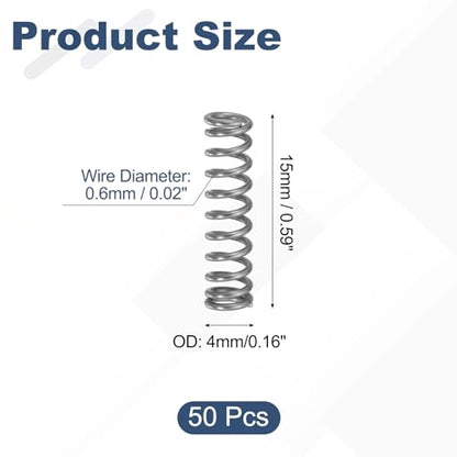uxcell 50Pcs 304 Stainless Steel Compression Springs,0.5mmWD, 4mm ODx15mm L - size: 4mmx15mm