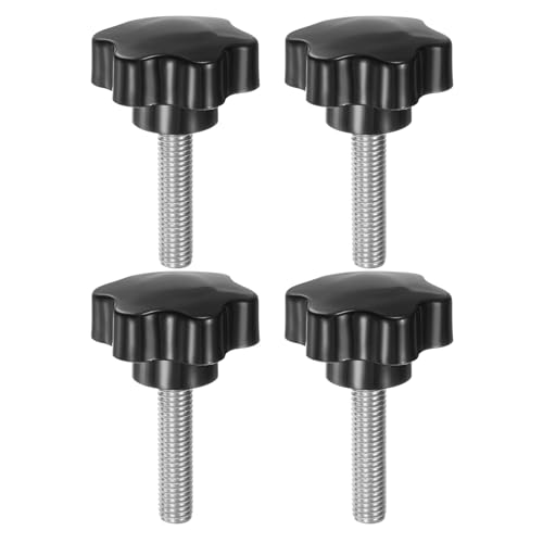 HARFINGTON 4pcs Star Knobs M10 x 40mm 304 Stainless Steel Threaded Stud 46mm Plastic 6-Star Head Hand Tightening Thumb Screw Clamping Jig Knob Handle, Black - size: M10 x 40mm x 46mm
