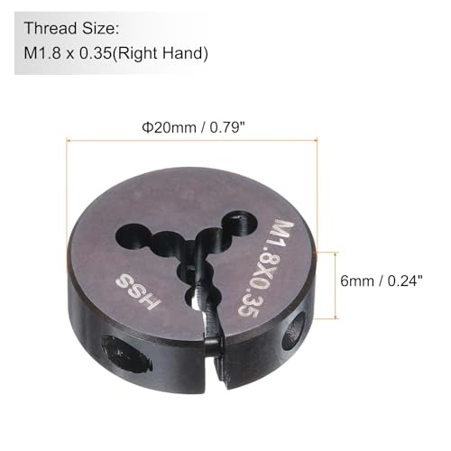 HARFINGTON Round Threading Die M1.8 x 0.35 Metric Thread 20mm OD Adjustable Right Hand High-Speed Steel (HSS) Round Die Screw Thread Cutting Die for Thread Repair - size: M1.8 x 0.35