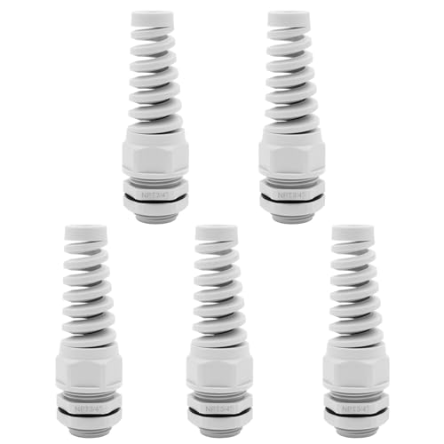 Strain Relief Cord Connector,LISTENJIALE 5Pcs NPT 3/4" Waterproof Cable Gland Flex Spiral Strain Relief Adjustable 12.5-18mm Cable Connector Nylon Joint with Gaskets(Grey) - color: Grey, size: NPT 3/4" (5-Pack)