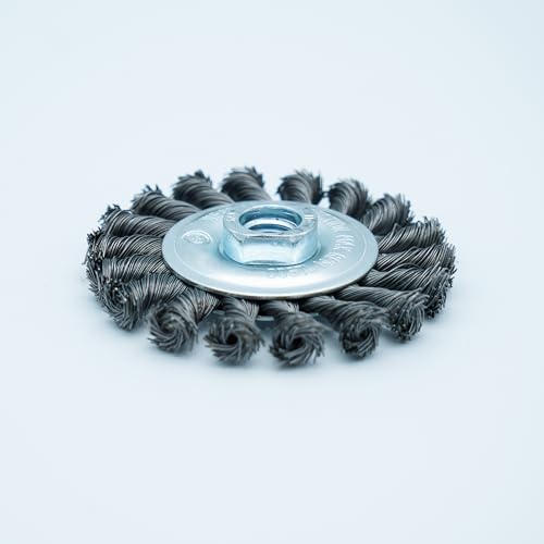 4 Inch Twist Knotted Wire Wheel Brush Set for Angle Grinder, 0.02in Carbon Steel Wire, 5/8 Inch-11 Threaded Arbor - Rust & Weld Scale, Heavy-Duty Conditioning for Various Metals (4)