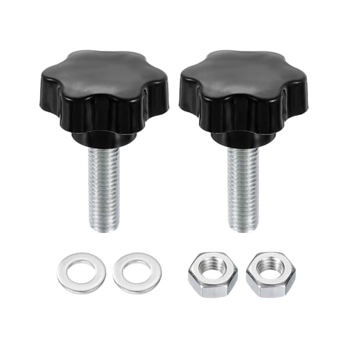 uxcell 2pcs Star Clamping Knobs with Nuts Washers, M12 x 40mm Metric Zinc Plated Carbon Steel Male Thread 48mm 6-Star Plastic Head, Threaded Stud Hand Knobs Handles Thumb Screws, Black - size: M12 x 40mm