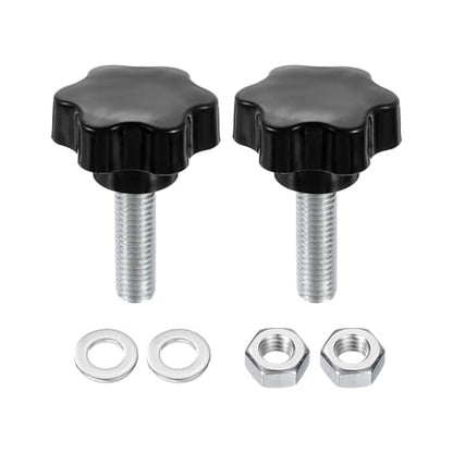 uxcell 2pcs Star Clamping Knobs with Nuts Washers, M12 x 40mm Metric Zinc Plated Carbon Steel Male Thread 48mm 6-Star Plastic Head, Threaded Stud Hand Knobs Handles Thumb Screws, Black - size: M12 x 40mm