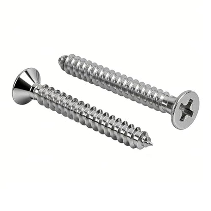 #6 x 1-1/4 [100 Pack] Flat Head Phillips Drive Self Tapping Screws, Sheet Metal Screws, 304 Stainless Steel (18-8), Corrosion Resistant Screws for Wood, Sheet Metal and More - size: #6 x 1-1/4