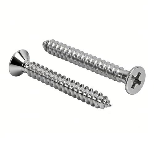 #6 x 1-1/2 [100 Pack] Flat Head Phillips Drive Self Tapping Screws, Sheet Metal Screws, 304 Stainless Steel (18-8), Corrosion Resistant Screws for Wood, Sheet Metal and More - size: #6 x 1-1/2