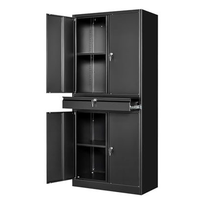 Metal Garage Storage Cabinet with Lock, Tool Cabnets with 1 Drawer - color: Black, size: 71"H x 32"W x 16"D-W