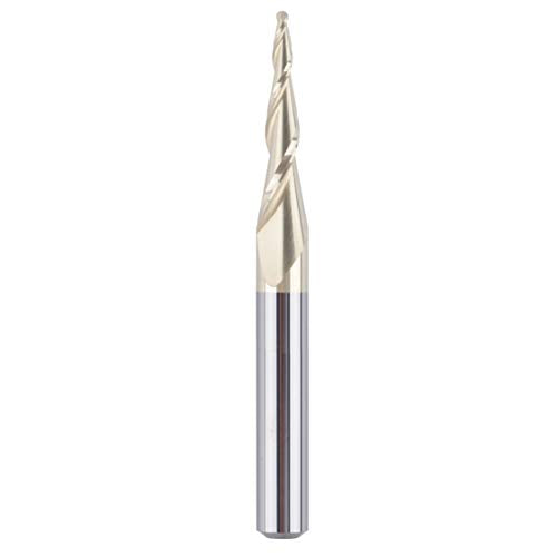 SpeTool Tapered Ball Nose End Mill 1/4" Shank with 1/32" Cutting Radius for 3D Carving Engraving Router Bit, ZrN Coated - size: Dia.=1/16