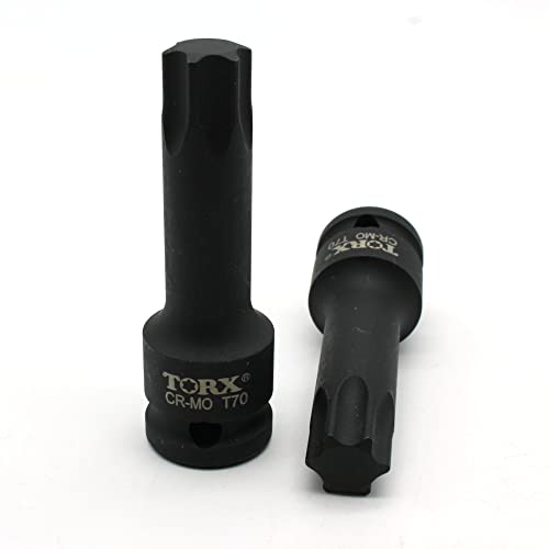 TEMO T70 3" Torx Star 6 Point Black Impact Bit Socket 1/2" Square Drive - size: T70