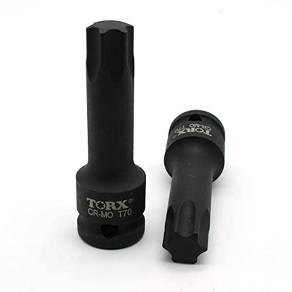 TEMO T70 3" Torx Star 6 Point Black Impact Bit Socket 1/2" Square Drive - size: T70