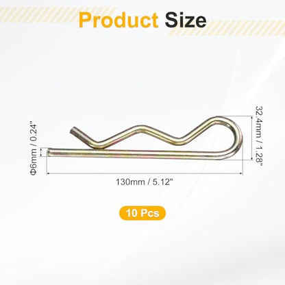 uxcell 10Pcs Hitch Pin Clip, 6x130mm Zinc-Plated Spring Steel Retaining R Clip Retaining Wire Hair Pins Cotter Pin Assortment Kit Clips for Trailer Tractors Mower Carts Truck, Gold - size: 6x130mm