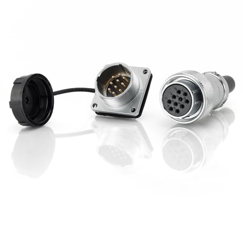 WS24 10-Pin Aviation Circular Connector, 10A 500V Waterproof Metal Threaded Panel Mount, Male & Female Plug Socket Receptacle, Industrial Automotive Electrical Power Connector - color: Female Plug and Male Socket, size: 10 Pin