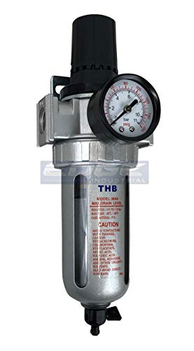 IN-LINE COMPRESSED AIR FILTER REGULATOR COMBO PIGGYBACK, POLY BOWL AND METAL BOWL GUARD, 5 MICRON ELEMENT, ADJUSTABLE FROM 7 TO 145 PSI (3/8" NPT) - style: 3/8" NPT