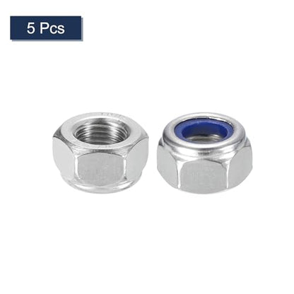 uxcell 5Pcs M12x1.25mm Nylon Insert Hex Lock Nut 304 Stainless Silver Blue - size: M12x1.25mm