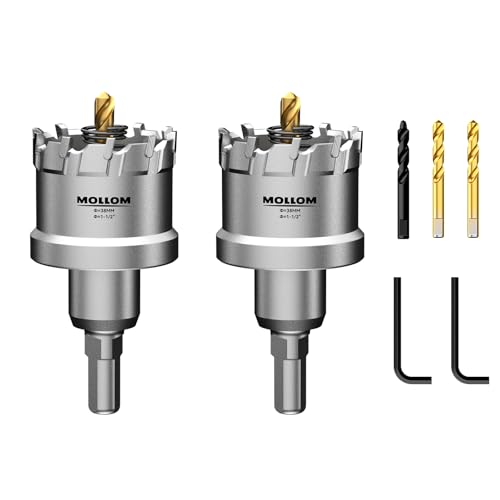 Mollom 1-1/2" (38mm) 2Pcs Heavy Duty Carbide Hole Saw with 3 Pilot bit - size: 38mm | 1-1/2" - 2PCS