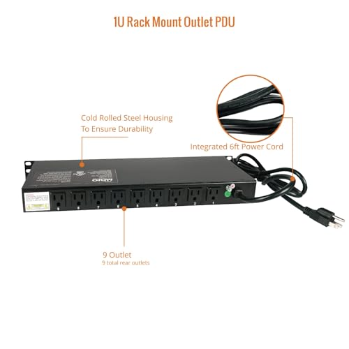 Tecmojo 9-Outlet Rack Mount Overloading Protection Circuit Breaker PDU, with Individual Switch 6ft Cord for IT and Network Racks and Cabinets(SKU# 13110901) - size: 9 Outlets/12A/Overloading Protection