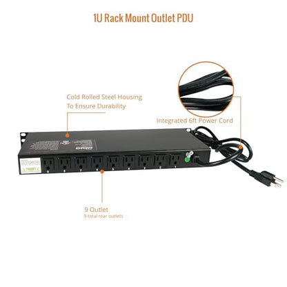 Tecmojo 9-Outlet Rack Mount Overloading Protection Circuit Breaker PDU, with Individual Switch 6ft Cord for IT and Network Racks and Cabinets(SKU# 13110901) - size: 9 Outlets/12A/Overloading Protection