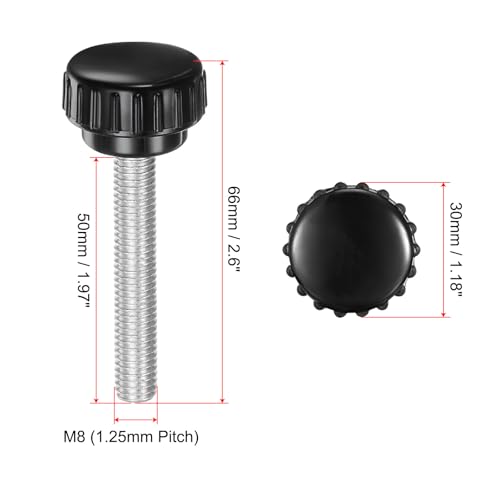 uxcell 4pcs Knurled Clamping Knobs M8 x 50mm Metric Zinc Plated Carbon Steel Male Thread Thumb Screw on Type 30mm Plastic Round Head Threaded Hand Bolt Stud Knobs Black - size: M8 x 50mm x 30mm