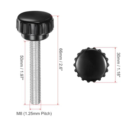 uxcell 4pcs Knurled Clamping Knobs M8 x 50mm Metric Zinc Plated Carbon Steel Male Thread Thumb Screw on Type 30mm Plastic Round Head Threaded Hand Bolt Stud Knobs Black - size: M8 x 50mm x 30mm