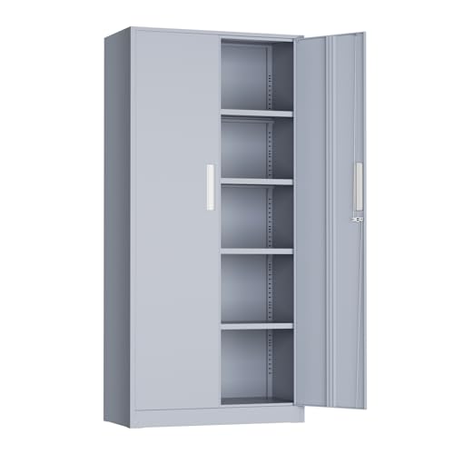 Oakmont Metal Storage Cabinet for Tool Organization, 72" Lockable Garage Storage Cabinets with 2 Doors and 4 Adjustable Shelves, Locking File Cabinet for Office, Home, School (72“ Standard-Grey) - color: Grey, size: 72" H x 32" W x 16" D