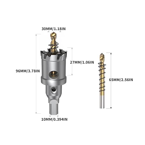 HUHAO TCT Hole Saw Kit 1-3/16"(30mm),Heavy Duty Tungsten Carbide Tipped Hole Drill Bit with Titanium-Plated Pilot Drill bit,Tipped Hole Cutters for Hard Metal,Alloy,Stainless Steel,Plastic,Iron - size: 1-3/16"(30mm)
