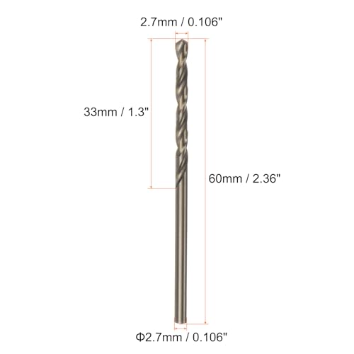 HARFINGTON 10pcs Cobalt Jobber Drill Bits 2.7mm / 0.106" M35 High Speed Steel HSS Twist Drilling Bit Tool for Stainless Steel Copper Wood Plastic and Other Hard Materials - size: 2.7mm